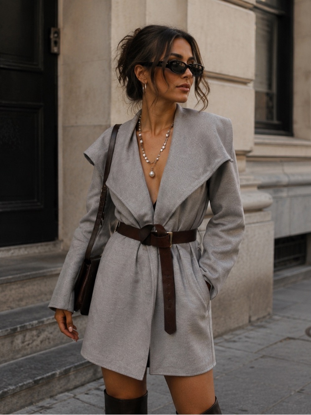 ONLY Our Story Phoebe‎ Drapy Coat in Light Grey/minimalist /clean girl/lagenlook